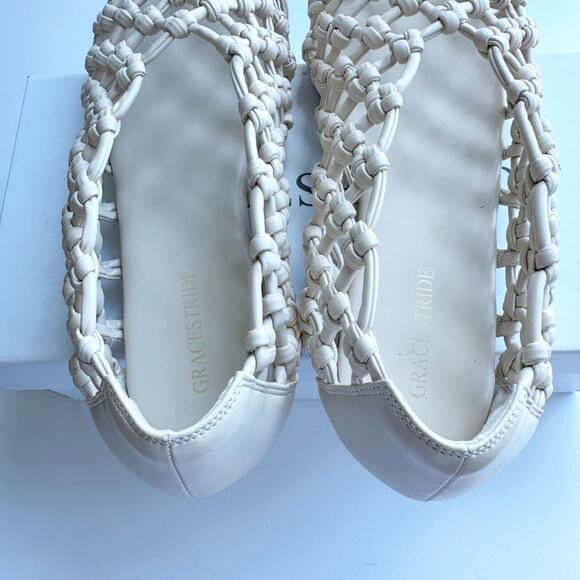 GRACESTRIDE Size 8.5 Mesh Ballet Flats Faux Leather Mary Jane Shoes Flat - Picture 5 of 8